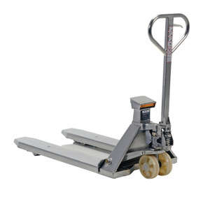 Vestil Stainless Steel Low Profile Pallet Truck with Scale - 61-43/64 In. x 27 In. x 48-5/8 In. 5000 lb - Silver
