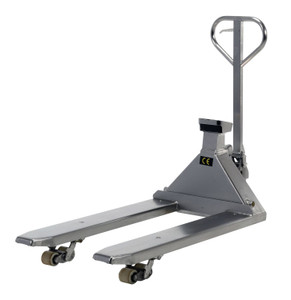 Vestil Stainless Steel Low Profile Pallet Truck with Scale - 61-43/64 In. x 27 In. x 48-5/8 In. 5000 lb - Silver