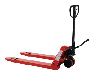 Vestil Wheel Nose Pallet Truck with Foot Pedal - 27 In. x 48 In. 5500 lb - Red