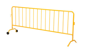 Vestil Steel Crowd Control Interlocking Barrier with Feet 1 Wheeled - 1 Curved 101-3/16 In. Length - Yellow