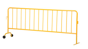 Vestil Steel Crowd Control Interlocking Barrier with Feet 1 Wheeled - 1 Flat 101-3/16 In. Length - Yellow