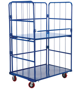 Vestil Steel Foldable/Nestable Roller Container - 2 Shelf 31-1/4 In. x 43-5/8 In. x 65-1/2 In. 1100 lb - Blue
