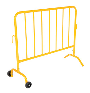 Vestil Steel Crowd Control Interlocking Barrier with Feet 1 Wheeled - 1 Curved 47-1/2 In. Length - Yellow