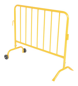 Vestil Steel Crowd Control Interlocking Barrier with Feet 1 Wheeled - 1 Curved 47-1/2 In. Length - Yellow