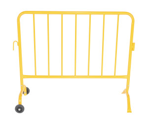 Vestil Steel Crowd Control Interlocking Barrier with Feet 1 Wheeled - 1 Curved 47-1/2 In. Length - Yellow