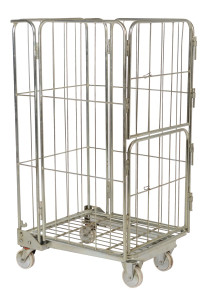 Vestil Galvanized Steel Foldable/Nestable Roller Container - 1 Shelf 32 In. x 26-3/8 In. x 59 In. 660 lb - Gray