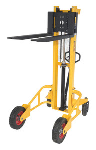 Vestil Steel Narrow Manual Rough Terrain Stacker - 59 In. Raised Height 1,500 lb - Yellow/Black