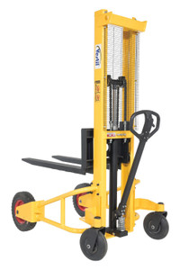 Vestil Steel Narrow Manual Rough Terrain Stacker - 59 In. Raised Height 1,500 lb - Yellow/Black