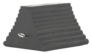 Vestil Molded Rubber Wheel Chock with Eye Bolt and Double Jam Nut - 8 In. x 9-1/2 In. x 6 In. - Black