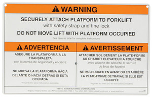 Vestil Aluminum Warning Sign With Hardware For Work Platforms - White