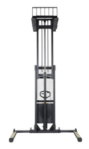 Vestil Steel/Plastic Hand Pump DC Powered Stacker with Adjustable Forks and Legs - 118 In. Raised Height 2,000 lb Black / - Yellow