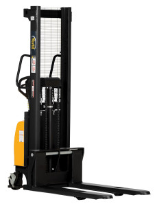Vestil Steel Hand Pump DC Powered Stacker with Fixed Forks and Legs - 63 In. Raised Height 2,000 lb Black / - Yellow