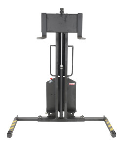 Vestil Steel Narrow Mast Stacker DC Powered - 63 In. Raised Height Adjustable Forks and Support Legs 1,000 lb - Yellow