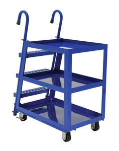 Vestil Steel Stock Picker 3 Shelf with Mold On Rubber Casters - 39-3/4 In. x 21-7/8 In. x 50-1/8 In. 1,000 lb - Blue