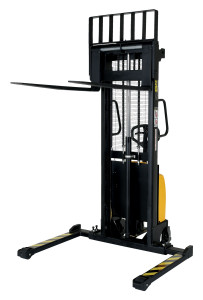 Vestil Steel/Plastic Hand Pump DC Powered Stacker with Adjustable Forks and Legs - 63 In. Raised Height 2,000 lb Black / - Yellow