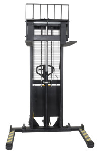Vestil Steel/Plastic Hand Pump DC Powered Stacker with Adjustable Forks and Legs - 63 In. Raised Height 2,000 lb Black / - Yellow