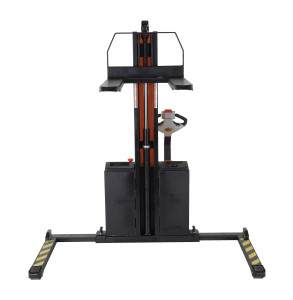 Vestil Steel Narrow Mast Stacker DC Powered - 62 In. Raised Height Fixed Fork Adjustable Support Legs 2,200 lb Black / - Yellow