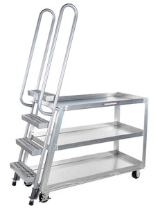 Vestil Aluminum High Duty Stock Picker Truck with Steel Ladder and Rubber On Steel Casters - 56 In. x 21-7/8 In. x 75-5/16 In. 500 lb