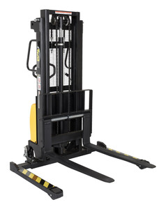 Vestil Steel/Plastic Hand Pump DC Powered Stacker with Adjustable Forks and Legs - 98 In. Raised Height 2,000 lb Black / - Yellow