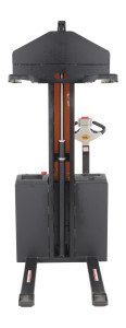 Vestil Steel Narrow Mast Stacker DC Powered - 62 In. Raised Height Fixed Fork 27 In. Fork Width 2,200 lb Black / - Yellow