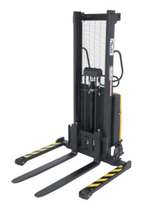 Vestil Steel Adjustable Stacker with Powered Lift - 63 In. Raised Height 2,000 lb - Black/Yellow
