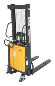 Vestil Steel Fixed Stacker with Powered Lift - 63 In. Raised Height 2,000 lb - Yellow
