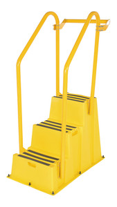 Vestil Polyethylene Nestable with Hand and Back Rails Casters - 3 Step 500 lb - Yellow
