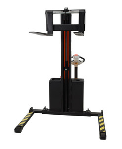 Vestil Steel Narrow Mast Stacker DC Powered - 62 In. Raised Height Adjustable Forks and Support Legs 1,500 lb Black / - Yellow