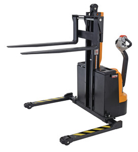 Vestil Steel Narrow Mast Stacker DC Powered - 43 In. Raised Height Adjustable Forks and Support Legs 3,000 lb Black / - Yellow