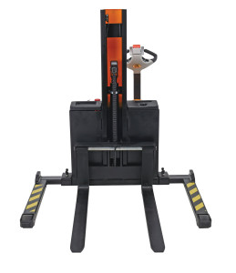 Vestil Steel Narrow Mast Stacker DC Powered - 43 In. Raised Height Adjustable Forks and Support Legs 3,000 lb Black / - Yellow