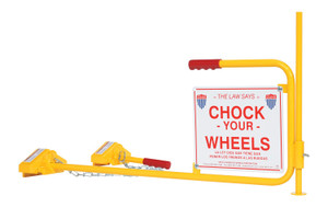 Vestil Steel Single Rail Chock with Flag Rail Chock - 30 In. Long Chain - Yellow