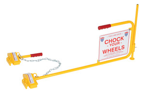 Vestil Steel Single Rail Chock with Flag Rail Chock - 30 In. Long Chain - Yellow