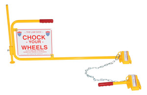 Vestil Steel Single Rail Chock with Flag Rail Chock - 30 In. Long Chain - Yellow