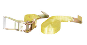 Vestil Polyester Ratcheting Cargo Strap with Flat Hook - 27 Ft. Working Length 3,325 lb Working Load - Yellow
