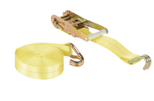 Vestil Polyester Ratcheting Cargo Strap with Rod Hook - 27 Ft. Working Length 3,325 lb Working Load - Yellow