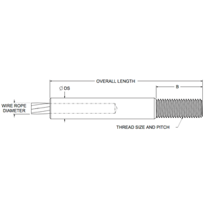 Machining & Welding 1-1/4 in Wire Rope THR Stud, 6.25 in of 2-1/2 NC LH Thread (SKU WR-10499-M-C-L)