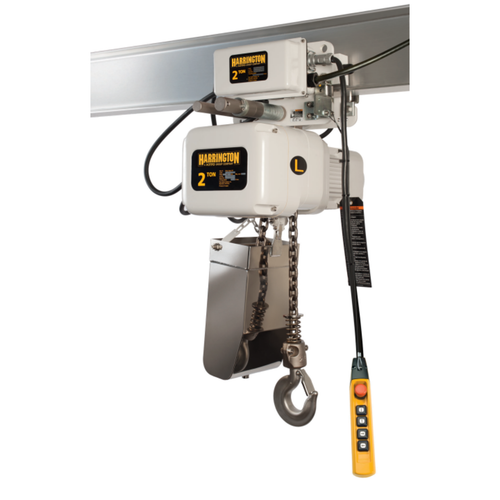 Harrington NERP-FG Food Grade Hoist with Push Trolley - 2 Ton - 15 ft Lift