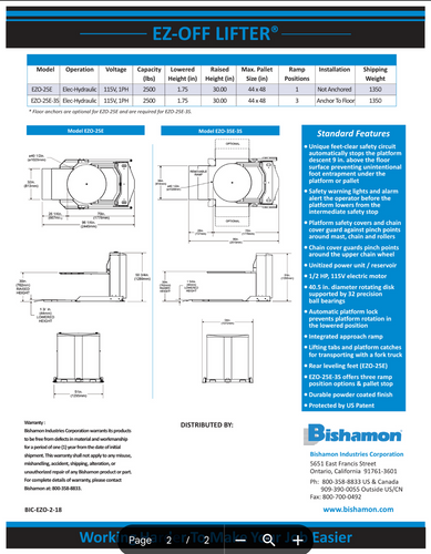 Bishamon  EZ Off Lifter  EZO-25E with 1 Approach Ramp 2500 Lb. Capacity Bishamon  EZ Off Lifter  EZO-25E with 1 Approach Ramp 2500 Lb. Capacity