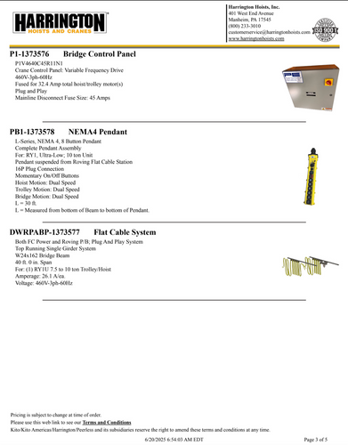 Harrington 10 Ton 40' Span/30' Lift Top Running Single Girder Overhead Crane Assembly Harrington 10 Ton 40' Span/30' Lift Top Running Single Girder Overhead Crane Assembly