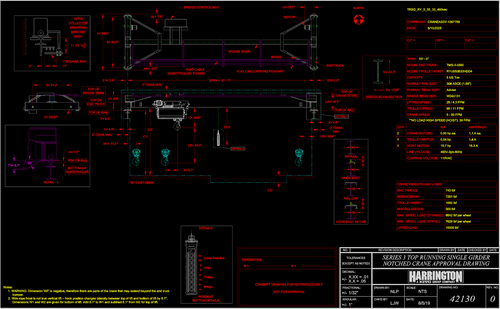 Harrington 5-Ton 55' Span/33' Lift Top Running Single Girder Crane Assembly Harrington 5-Ton 55' Span/33' Lift Top Running Single Girder Crane Assembly