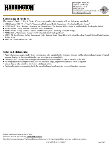 Harrington 5-Ton 55' Span/25' Lift Top Running Single Girder Crane Assembly Harrington 5-Ton 55' Span/25' Lift Top Running Single Girder Crane Assembly