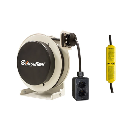 Conductix VersaReel, 12 AWG/3 Conductor cable, 50 ft Long, w/ Quad Receptacle Box w/GFCI, 20 amps