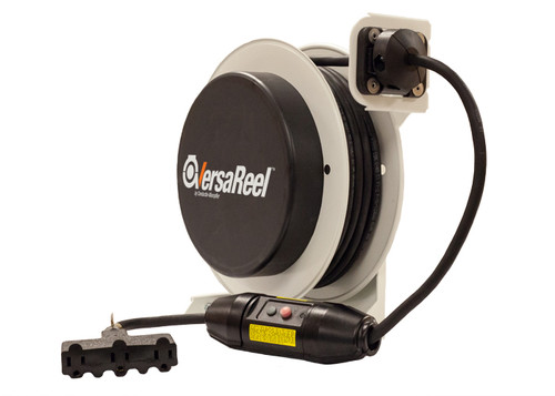 Conductix VersaReel Spring-Driven Cable Reel, 12 AWG/3 Conductors, 25 FT, w/Triple Tap, 15 A, w/GFCI