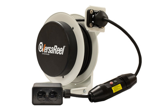 Conductix VersaReel Spring-Driven Cable Reel, 12 AWG/3 Conductors, 25 FT, w/Quad Receptacle Box, 15 A, w/GFCI