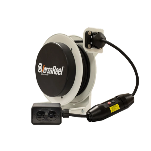 Conductix VersaReel Spring-Driven Cable Reel, 12 AWG/3 Conductors, 25 FT, w/Single Receptacle, 15 A, w/GFCI