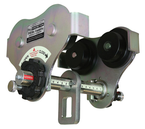 1 T Push Beam Trolley Fall Protection with up to 16 inch flange width (Made in USA)