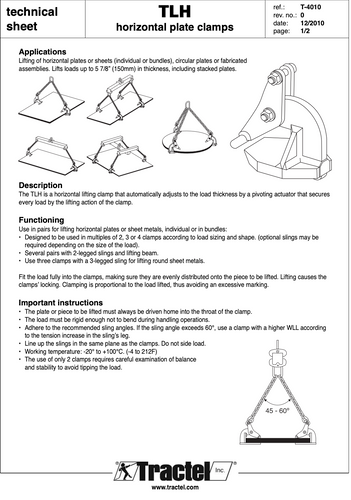 Tractel Topal TLH10 0-60 Horizontal Lifting Plate Clamp – 22,000 lbs. Capacity