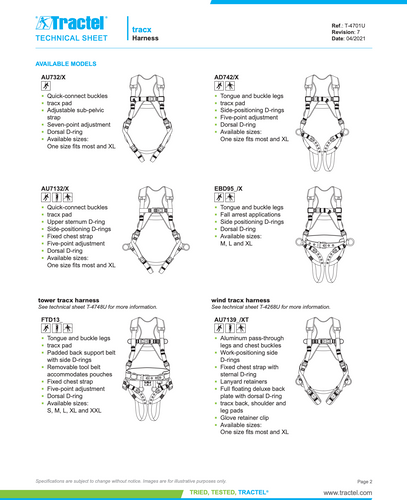 Tractel TracX Full-Body Harness with Quick-Connect Legs and Dorsal D-Ring – Size OS