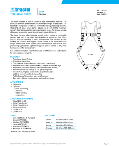 Tractel TracX Full-Body Harness with Tongue & Buckle Legs, TracX Pad, and Side-Positioning D-Rings – Size XL