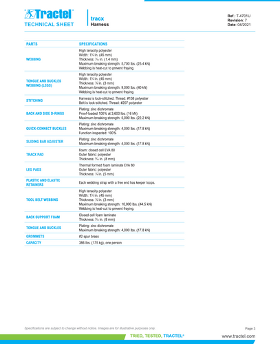 Tractel TracX Full-Body Harness with Quick-Connect Legs, TracX Pad, and Multiple D-Rings – Size XL